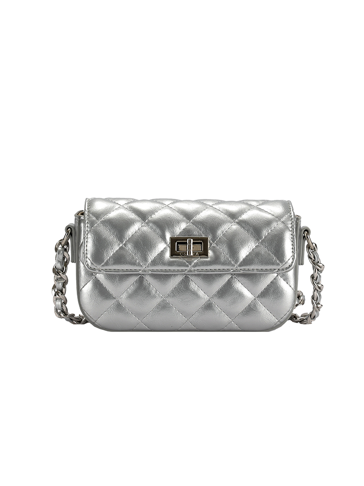 High-End Silver Diamond-Patterned Chain Crossbody Bag for Women - 2025 Minimalist Summer Fashion High-End Silver Diamond-Patterned Chain Crossbody Bag for Women - 2025 Minimalist Summer Fashion