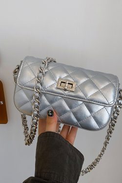 High-End Silver Diamond-Patterned Chain Crossbody Bag for Women - 2025 Minimalist Summer Fashion