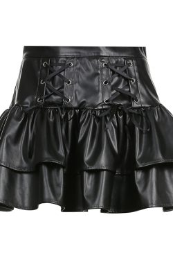 High Energy Motorcycle Style Sexy Split Rivet PU Leather Pleated Skirt - Trendy Streetwear for Hot Girls