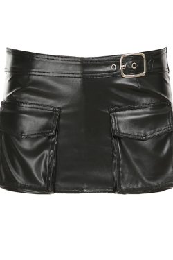 High Energy Motorcycle Style Sexy Split Rivet PU Leather Pleated Skirt - Trendy Streetwear for Hot Girls