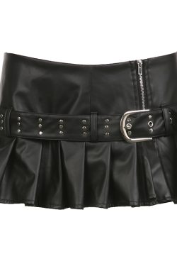 High Energy Motorcycle Style Sexy Split Rivet PU Leather Pleated Skirt - Trendy Streetwear for Hot Girls