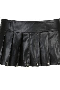 High Energy Motorcycle Style Sexy Split Rivet PU Leather Pleated Skirt - Trendy Streetwear for Hot Girls