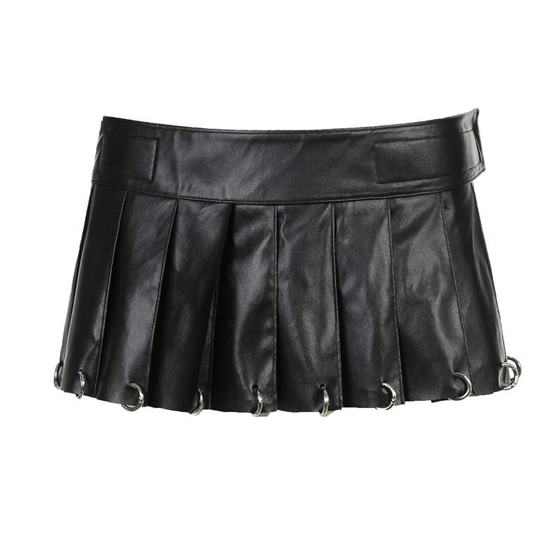 High Energy Motorcycle Style Sexy Split Rivet PU Leather Pleated Skirt - Trendy Streetwear for Hot Girls High Energy Motorcycle Style Sexy Split Rivet PU Leather Pleated Skirt - Trendy Streetwear for Hot Girls