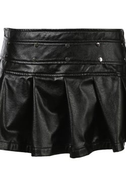 High Energy Motorcycle Style Sexy Split Rivet PU Leather Pleated Skirt - Trendy Streetwear for Hot Girls