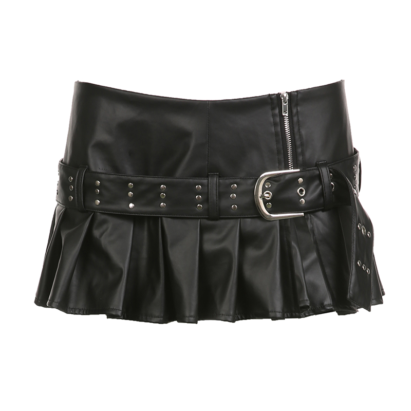 High Energy Motorcycle Style Sexy Split Rivet PU Leather Pleated Skirt - Trendy Streetwear for Hot Girls High Energy Motorcycle Style Sexy Split Rivet PU Leather Pleated Skirt - Trendy Streetwear for Hot Girls