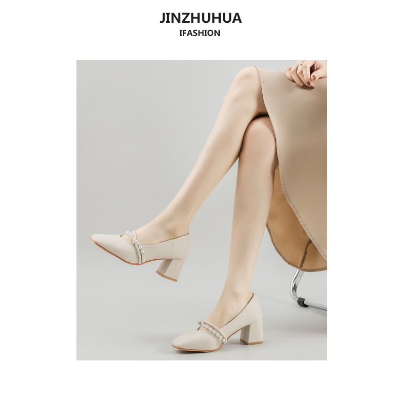 High Heel Chunky Heel Mary Jane Shoes for Women - Sheepskin Spring 2025 Evening Style, Perfect for Skirts and Special Occasions High Heel Chunky Heel Mary Jane Shoes for Women - Sheepskin Spring 2025 Evening Style, Perfect for Skirts and Special Occasions