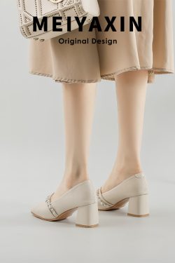 High Heel Chunky Heel Mary Jane Shoes for Women - Sheepskin Spring 2025 Evening Style, Perfect for Skirts and Special Occasions