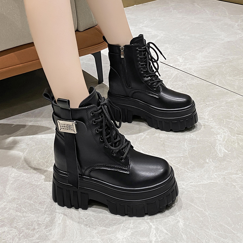 High-Heeled Martin Boots for Women - 10cm Height-Increasing Thick-Soled Short Boots - Versatile Autumn Style for Petite Figures High-Heeled Martin Boots for Women - 10cm Height-Increasing Thick-Soled Short Boots - Versatile Autumn Style for Petite Figures