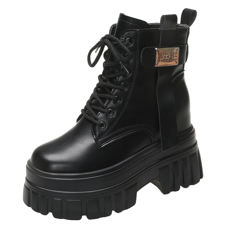 High-Heeled Martin Boots for Women - 10cm Height-Increasing Thick-Soled Short Boots - Versatile Autumn Style for Petite Figures High-Heeled Martin Boots for Women - 10cm Height-Increasing Thick-Soled Short Boots - Versatile Autumn Style for Petite Figures