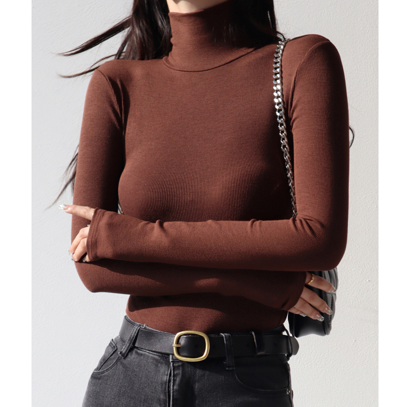 High-Neck Ribbed Long Sleeve T-Shirt - Sexy Slim-Fit Vintage Stretchy Base Layer Top for American Style Fashion High-Neck Ribbed Long Sleeve T-Shirt - Sexy Slim-Fit Vintage Stretchy Base Layer Top for American Style Fashion