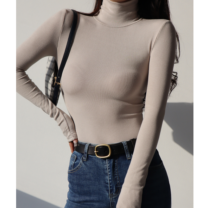 High-Neck Ribbed Long Sleeve T-Shirt - Sexy Slim-Fit Vintage Stretchy Base Layer Top for American Style Fashion High-Neck Ribbed Long Sleeve T-Shirt - Sexy Slim-Fit Vintage Stretchy Base Layer Top for American Style Fashion