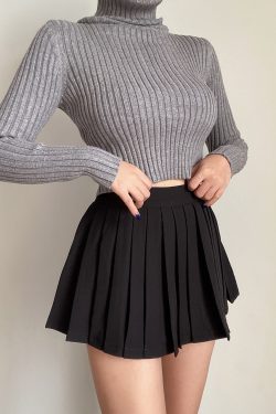 High-Neck Slim Fit Ribbed Knit Top for Autumn & Winter - Solid Color Long Sleeve Sweater Base Shirt in European American Style