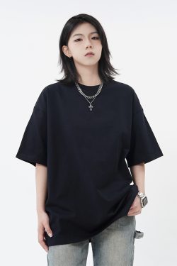 High Street 310G Heavyweight Short Sleeve Unisex T-Shirt with Small Collar - Trendy American Style Loose Pure Cotton Top