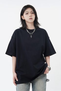 High Street 310G Heavyweight Short Sleeve Unisex T-Shirt with Small Collar - Trendy American Style Loose Pure Cotton Top