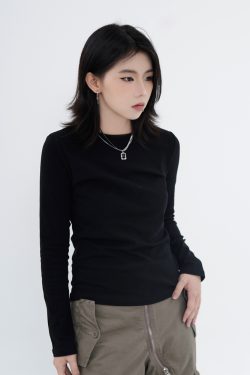 High Street Solid Color Short-Sleeve T-Shirt for Men and Women, Retro Straight Shoulder Small Collar, Fitted Y2K Style Top