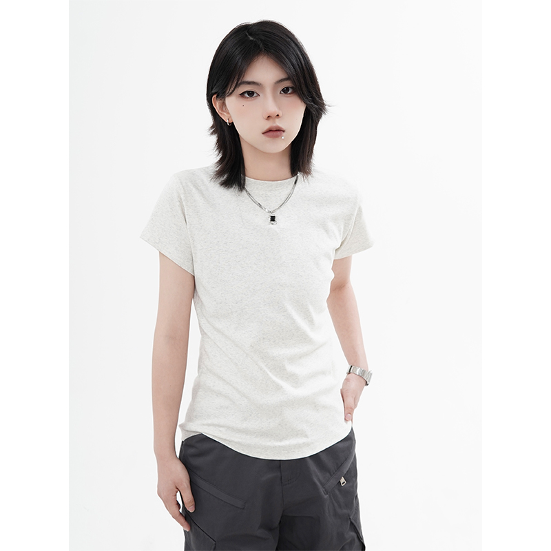 High Street Solid Color Short-Sleeve T-Shirt for Men and Women, Retro Straight Shoulder Small Collar, Fitted Y2K Style Top High Street Solid Color Short-Sleeve T-Shirt for Men and Women, Retro Straight Shoulder Small Collar, Fitted Y2K Style Top