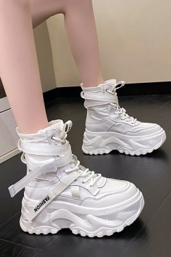 High-Top Sports Dad Shoes for Women - Versatile Thick-Soled Platform Casual Ankle Boots for Spring and Autumn