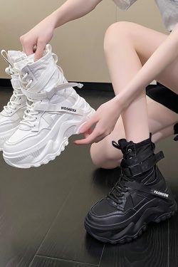 High-Top Sports Dad Shoes for Women - Versatile Thick-Soled Platform Casual Ankle Boots for Spring and Autumn