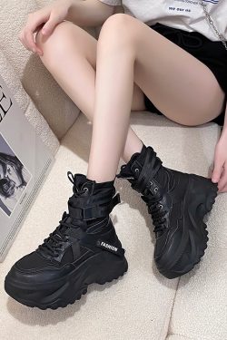 High-Top Sports Dad Shoes for Women - Versatile Thick-Soled Platform Casual Ankle Boots for Spring and Autumn