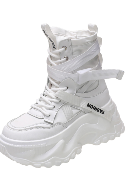 High-Top Sports Dad Shoes for Women - Versatile Thick-Soled Platform Casual Ankle Boots for Spring and Autumn