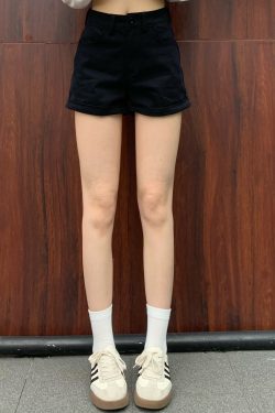 High Waist A-Line Denim Shorts for Women - Red Tight Fitted Hot Pants for Summer 2025, Trendy Hot Girl Style