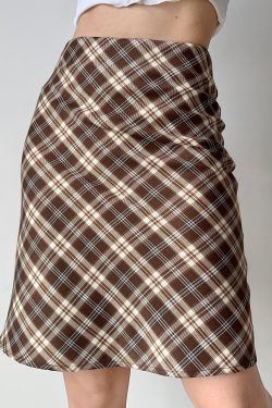 High Waist A-Line Plaid Skirt for Women – Retro College Style Knee-Length Bodycon Skirt in European and American Fashion