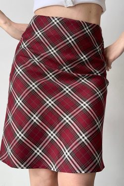 High Waist A-Line Plaid Skirt for Women – Retro College Style Knee-Length Bodycon Skirt in European and American Fashion