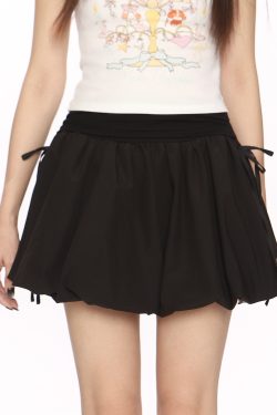 High Waist College Style Floral Puff Skirt - Women's A-Line Slim Fit Drawstring Short Skirt, 90s Inspired Ballet Style