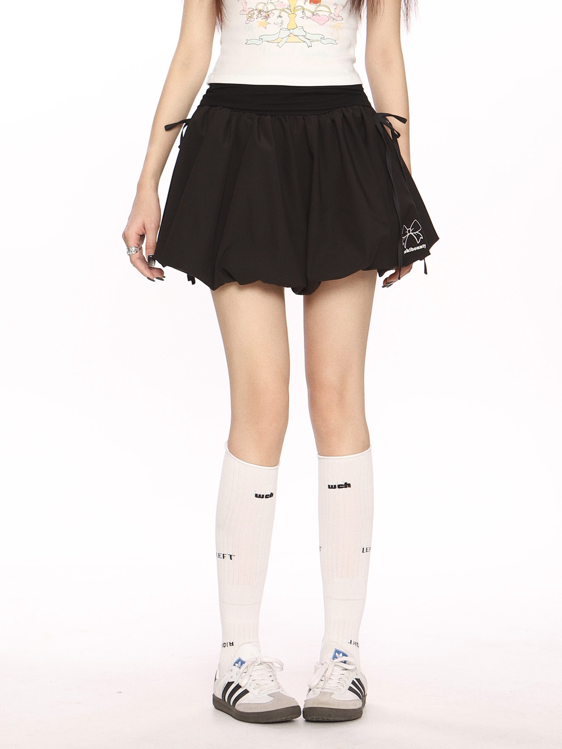 High Waist College Style Floral Puff Skirt - Women's A-Line Slim Fit Drawstring Short Skirt, 90s Inspired Ballet Style High Waist College Style Floral Puff Skirt - Women's A-Line Slim Fit Drawstring Short Skirt, 90s Inspired Ballet Style