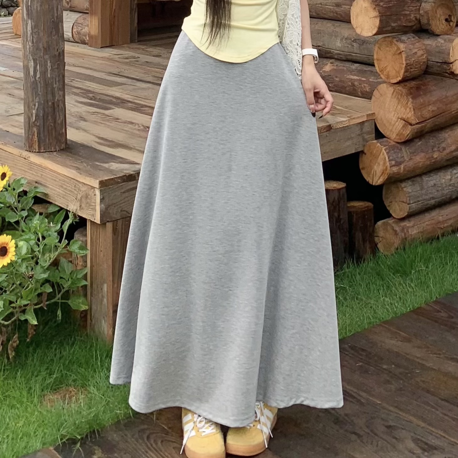 High Waist Gray A-Line Skirt for Women - Slimming Summer Versatile Style, Simple Cool Feel, Perfect for 90s and Y2K Fashion High Waist Gray A-Line Skirt for Women - Slimming Summer Versatile Style, Simple Cool Feel, Perfect for 90s and Y2K Fashion