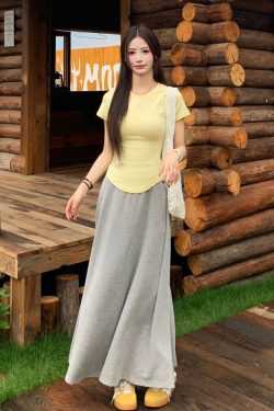 High Waist Gray A-Line Skirt for Women - Slimming Summer Versatile Style, Simple Cool Feel, Perfect for 90s and Y2K Fashion
