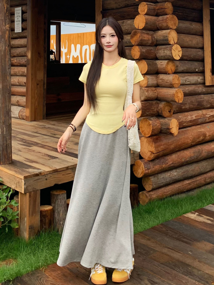 High Waist Gray A-Line Skirt for Women - Slimming Summer Versatile Style, Simple Cool Feel, Perfect for 90s and Y2K Fashion High Waist Gray A-Line Skirt for Women - Slimming Summer Versatile Style, Simple Cool Feel, Perfect for 90s and Y2K Fashion