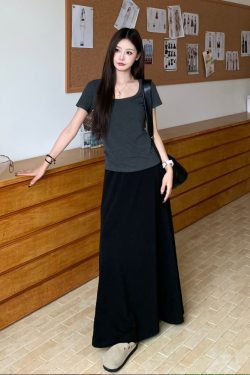 High Waist Gray A-Line Skirt for Women - Slimming Summer Versatile Style, Simple Cool Feel, Perfect for 90s and Y2K Fashion