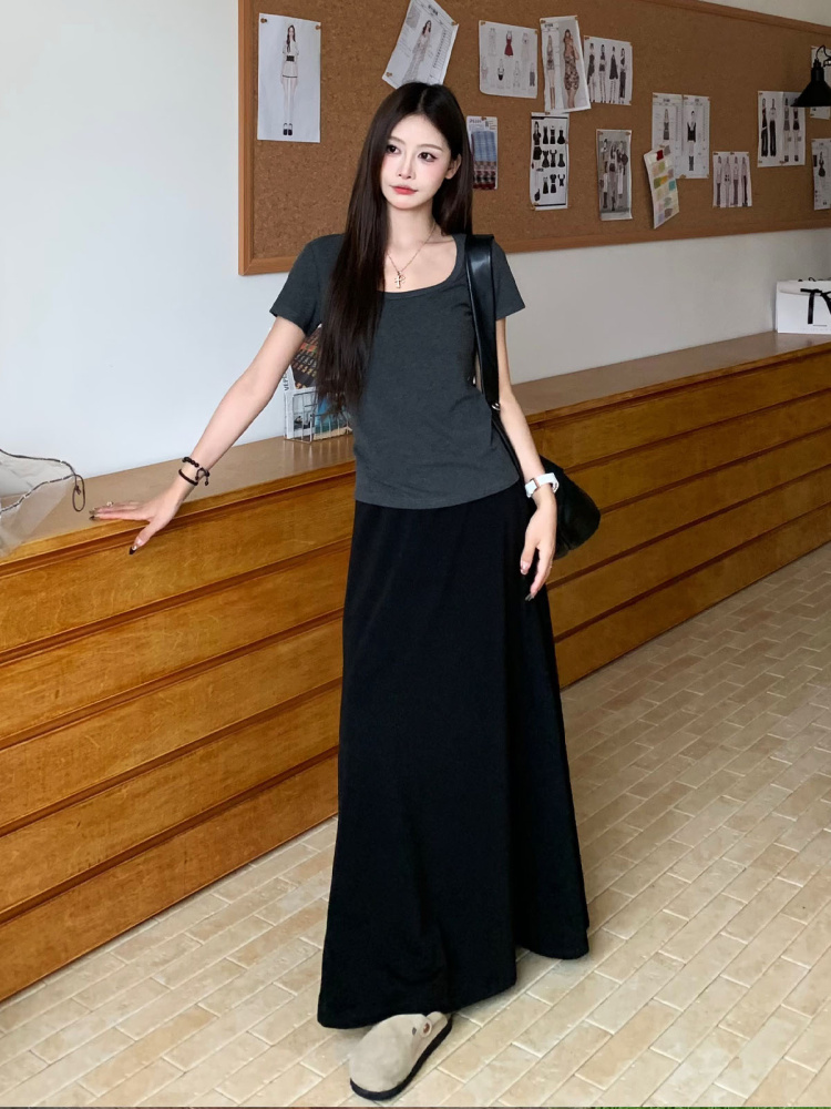 High Waist Gray A-Line Skirt for Women - Slimming Summer Versatile Style, Simple Cool Feel, Perfect for 90s and Y2K Fashion High Waist Gray A-Line Skirt for Women - Slimming Summer Versatile Style, Simple Cool Feel, Perfect for 90s and Y2K Fashion