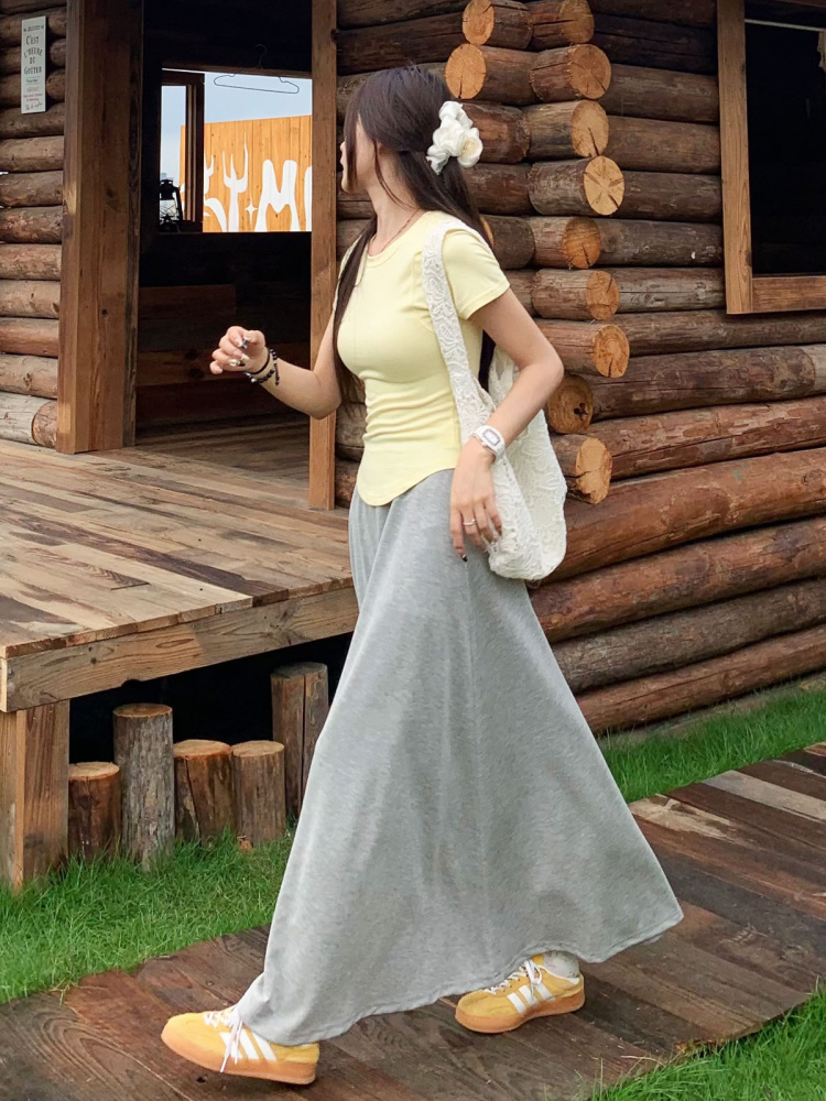 High Waist Gray A-Line Skirt for Women - Slimming Summer Versatile Style, Simple Cool Feel, Perfect for 90s and Y2K Fashion High Waist Gray A-Line Skirt for Women - Slimming Summer Versatile Style, Simple Cool Feel, Perfect for 90s and Y2K Fashion