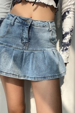 High Waist Ruffle Hem Denim Mini Skirt for Women, Retro Cute A-Line Stretch Skirt, Y2K Fashion, Casual Summer Style