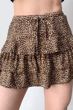 High-Waisted A-Line Leopard Print Cake Skirt for Women – DIY European American Style Summer Short Skirt, Anti-Exposure Fashion