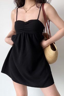 High-Waisted A-Line Pleated Camisole Dress for Women - Simple European & American Style Short Skirt