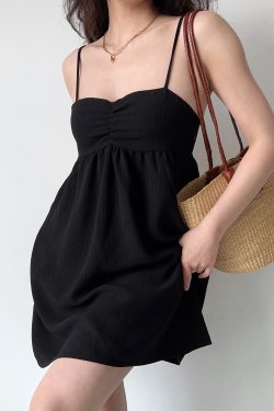 High-Waisted A-Line Pleated Camisole Dress for Women - Simple European & American Style Short Skirt