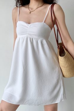 High-Waisted A-Line Pleated Camisole Dress for Women - Simple European & American Style Short Skirt