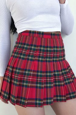 High-Waisted American Retro Plaid Pleated Skirt with Safety Shorts - College Style Fashion for a Slimming Look