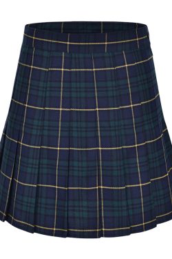 High-Waisted American Retro Plaid Pleated Skirt with Safety Shorts - College Style Fashion for a Slimming Look