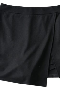 High-Waisted Black A-Line Mini Skirt with Side Slit - Sexy Slim-Fit, Leg-Lengthening Bodycon Style for European and American Fashion