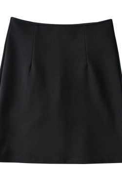 High-Waisted Black Bodycon A-Line Skirt - Simple Versatile European and American Style, Elastic Fit for Effortless Chic