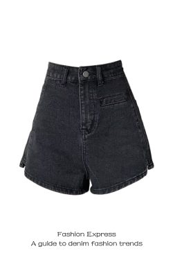 High-Waisted Black Denim Shorts for Women - Retro Workwear Style, Slim-Fit Hot Pants for Spring and Autumn 2025