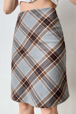 High-Waisted Color-Blocking Plaid A-Line Skirt for Women - Retro European American Style Short Bodycon Fashion