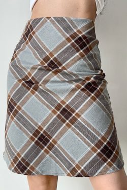 High-Waisted Color-Blocking Plaid A-Line Skirt for Women - Retro European American Style Short Bodycon Fashion