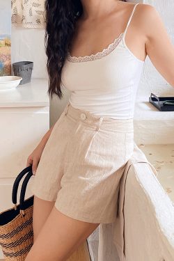 High-Waisted Cotton-Linen Shorts for Women, Summer Loose A-Line Wide-Leg Hot Pants, Casual 90s Style Summer Fashion