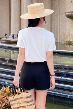 High-Waisted Cotton-Linen Shorts for Women, Summer Loose A-Line Wide-Leg Hot Pants, Casual 90s Style Summer Fashion