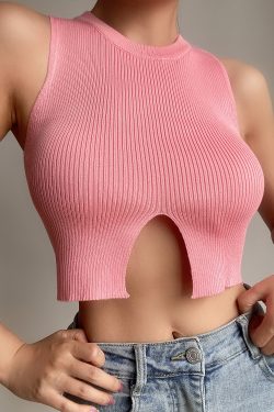 High-Waisted Cropped Round-Neck Knitted Vest - Y2K Retro Style Sexy Top for Spicy Girls
